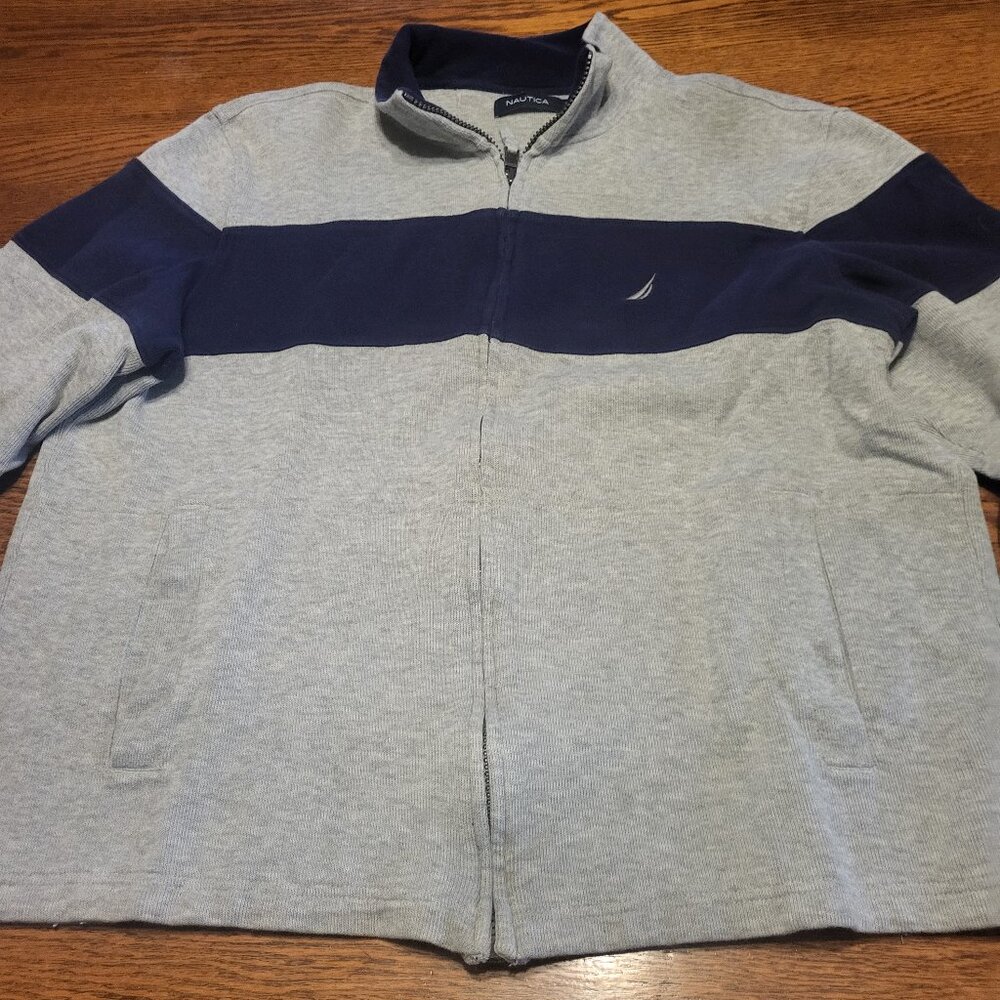 Nautica Jacket.  Gray with Blue Accents. Fully Zippered. Size is Medium